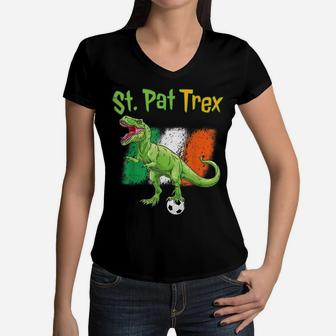 St Pat Trex Soccer - Funny St Patricks Day Boys Kids Gifts Women V-Neck T-Shirt | Crazezy
