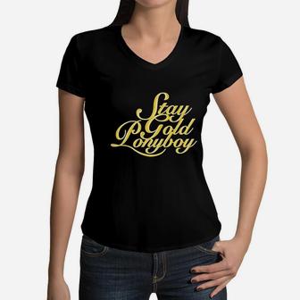 Stay Gold Boy Graphic Women V-Neck T-Shirt | Crazezy AU