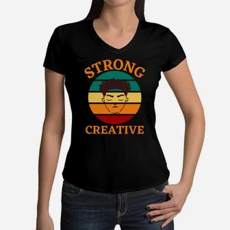 Strong Creative African American Boy Dreadlocks Women V-Neck T-Shirt | Crazezy UK