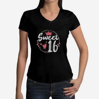 Sweet 16 Funny 16Th Birthday Party Teen Girl Women V-Neck T-Shirt | Crazezy AU
