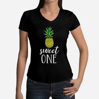 Sweet One Birthday Outfit Kids Girls Hawaii Pineapple Party Women V-Neck T-Shirt | Crazezy CA