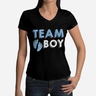 Team Boy Gender Reveal Baby Shower Birth Party Family Gift Women V-Neck T-Shirt | Crazezy AU