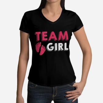 Team Girl Gender Reveal Baby Shower Birth Party Family Gift Women V-Neck T-Shirt | Crazezy DE