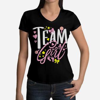 Team Girl Gender Reveal Party Baby Announcement Gift Women V-Neck T-Shirt | Crazezy UK