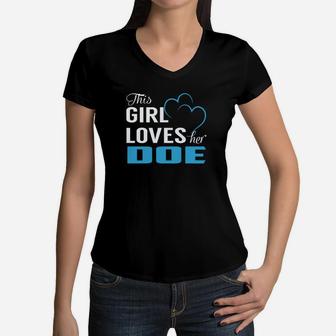 This Girl Loves Her Doe Name Shirts Women V-Neck T-Shirt - Thegiftio UK