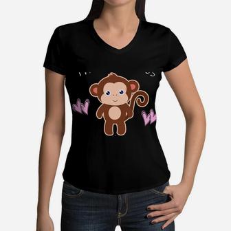 This Girl Loves Monkeys Toddler Kids Tween Cute Monkey Lover Sweatshirt Women V-Neck T-Shirt | Crazezy