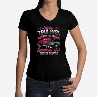 Tow Truck Driver Wife Girlfriend Tow Trucker Women V-Neck T-Shirt | Crazezy AU
