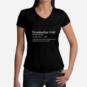 Trendsetter Girl Definition Women V-Neck T-Shirt | Crazezy