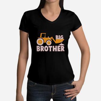 Tstars Big Brother Gift Tractor Loving Boy Women V-Neck T-Shirt | Crazezy CA
