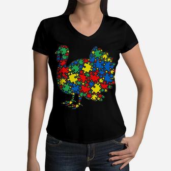 Turkey Autism Puzzle For Women Men Kids - Autism Awareness Women V-Neck T-Shirt | Crazezy