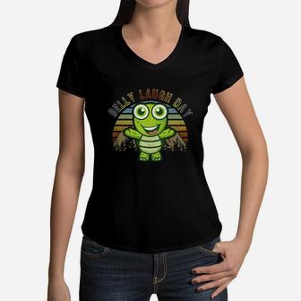 Turtle Vintage Belly Laugh Animals January 2022 Funny Gifts Women V-Neck T-Shirt - Seseable