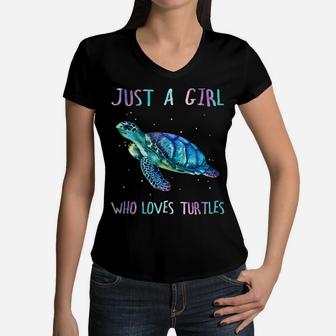 Turtle Watercolor Sea Ocean Just A Girl Who Loves Turtles Women V-Neck T-Shirt | Crazezy
