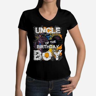Uncle Of The Birthday Boy Monster Truck Matching Family Women V-Neck T-Shirt | Crazezy AU