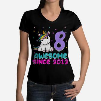 Unicorn 8Th Birthday Girl Gift Love Funny Awesome Bday 8 Yo Women V-Neck T-Shirt | Crazezy