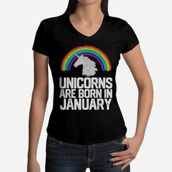 Unicorns Are Born In January Birthday Gift Women Girls Teens Women V-Neck T-Shirt | Crazezy