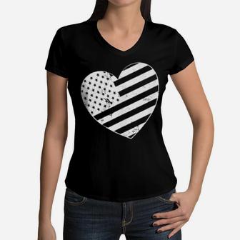 Usa Valentines Day Heart Flag Boys Girls Shirt Women V-Neck T-Shirt - Monsterry