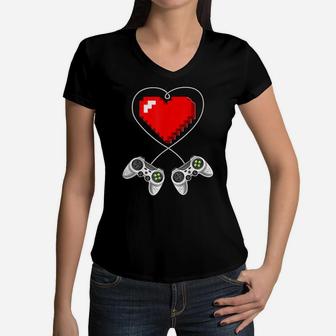 Valentine's Day Video Game Controller Heart Gamer Gift Boys Women V-Neck T-Shirt | Crazezy DE