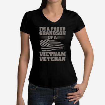 Vietnam Veteran - Proud Grandson Tees Men Kids Boys Gift Women V-Neck T-Shirt | Crazezy