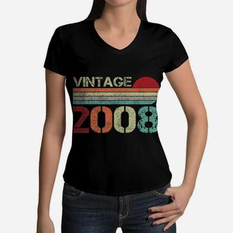 Vintage 2008 Funny 13 Years Old Boys And Girls 13Th Birthday Women V-Neck T-Shirt | Crazezy AU