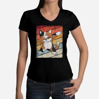 Vintage Cat Dabbing Cute Retro Cats Graphic Gift Kids, Youth Women V-Neck T-Shirt | Crazezy