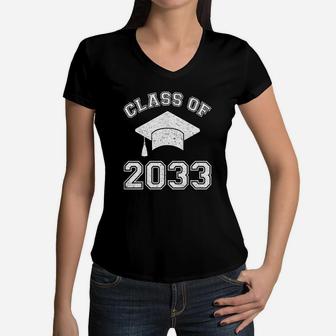 Vintage Class Of 2033 Kindergarten Grow With Me Girls Gift Women V-Neck T-Shirt | Crazezy UK