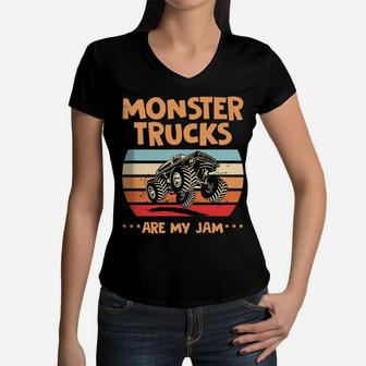 Vintage Monster Truck Are My Jam, Truck Boys Birthday Boy Women V-Neck T-Shirt | Crazezy AU