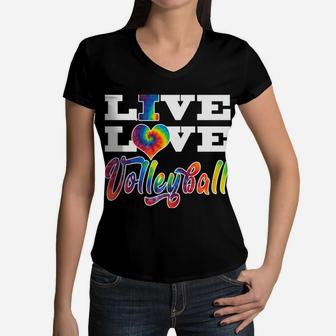 Volleyball Hoodie Live Love Tie Dye Look For Girls Teens Women V-Neck T-Shirt | Crazezy