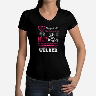 Welder Wife Girlfriend Gift This Girl Loves Her Welder Wifey Women V-Neck T-Shirt | Crazezy AU
