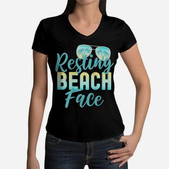 Womens Girls Trip Girls Weekend Friends Funny Resting Beach Face Women V-Neck T-Shirt | Crazezy DE