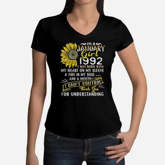Womens I'm A January Girl 1992 Sunflower 29Th Birthday Gift Women V-Neck T-Shirt | Crazezy DE