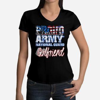 Womens Proud Patriotic Army National Guard Girlfriend Usa Flag Women V-Neck T-Shirt | Crazezy UK