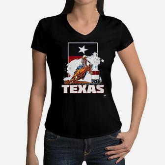 Womens Texas Rodeo Barrel Racing Cowgirl Horse Racer Souvenir Women V-Neck T-Shirt - Monsterry UK