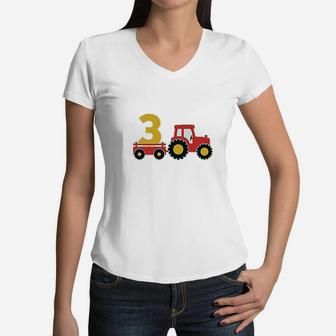 3Rd Birthday Gift Construction Party 3 Year Old Boy Women V-Neck T-Shirt | Crazezy CA
