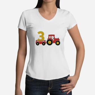 3Rd Birthday Gift Construction Party 3 Year Old Boy Women V-Neck T-Shirt | Crazezy CA