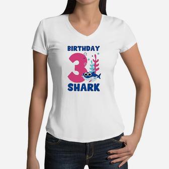 3Rd Birthday Shark Tutu Skirt Set Bday Girl Dress Ballet Outfit Women V-Neck T-Shirt | Crazezy DE