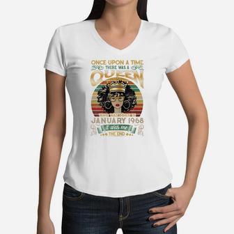 53 Years Birthday Girls 53Th Birthday Queen January 1968 Women V-Neck T-Shirt | Crazezy