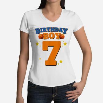 7Th Birthday Boy Shirt Basketball 7 Years Old Kids Gift Women V-Neck T-Shirt | Crazezy CA