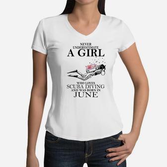 A Girl Who Loves Scuba Diving And Was Born In June Women V-Neck T-Shirt - Thegiftio UK