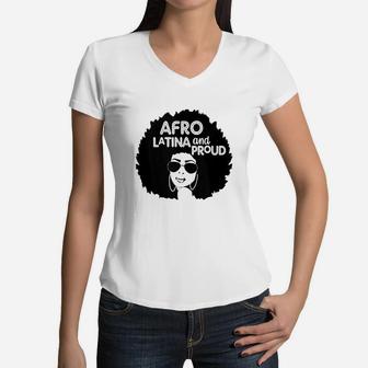 Afro Latina & Proud Black Latinx Pride Afro Origin Girl Women V-Neck T-Shirt - Thegiftio UK