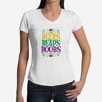 Beads Bobs Funny Mardi Gras Carnival Men Boyfriend Women V-Neck T-Shirt | Crazezy
