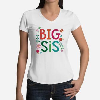 Big Sis Girls Cute Sister Announcement Gift Women V-Neck T-Shirt | Crazezy CA