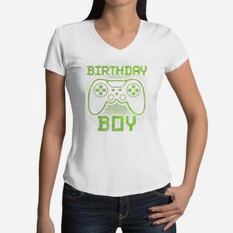 Birthday Boy Video Game Controller Birthday Gamer Gift Boys Women V-Neck T-Shirt | Crazezy UK