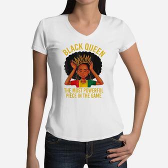 Black History Black Queen African American Women Girls Kids Women V-Neck T-Shirt | Crazezy