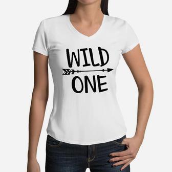 Boy First Birthday 1St Birthday Boy Outfit Wild One Women V-Neck T-Shirt | Crazezy UK