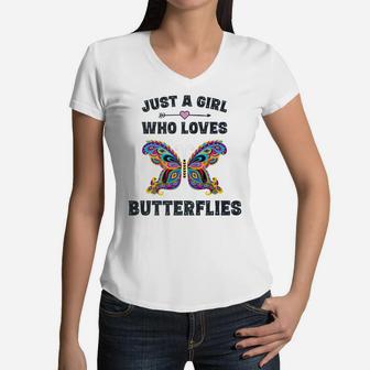 Butterfly Gifts Forn Girls With Cute Butterflies Women V-Neck T-Shirt - Thegiftio UK