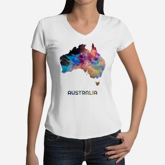 Colorful Australia Map January Cool Gifts Funny Gifts Idea Women V-Neck T-Shirt - Seseable