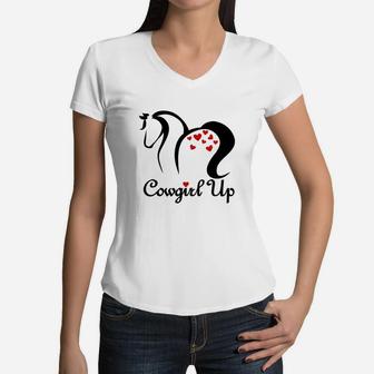 Cowgirl Up Cowboy Women V-Neck T-Shirt - Thegiftio