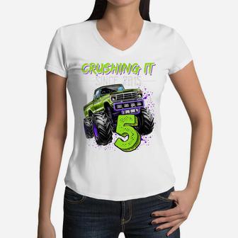Crushing It Since 2015 5Th Birthday Monster Truck Gift Boys Women V-Neck T-Shirt | Crazezy AU