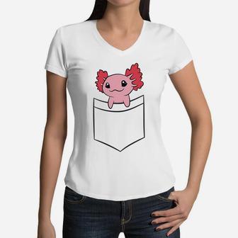 Cute Axolotl In The Pocket Boys Girl Baby Axolotl Women V-Neck T-Shirt | Crazezy