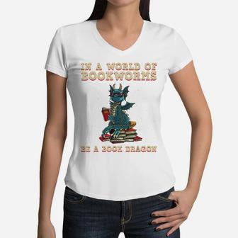 Cute Bookworm Design For Men Women Kids Librarian Book Lover Women V-Neck T-Shirt | Crazezy